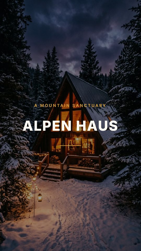 A frame made by Motio: an A-frame cabin at dusk titled Alpen Haus.